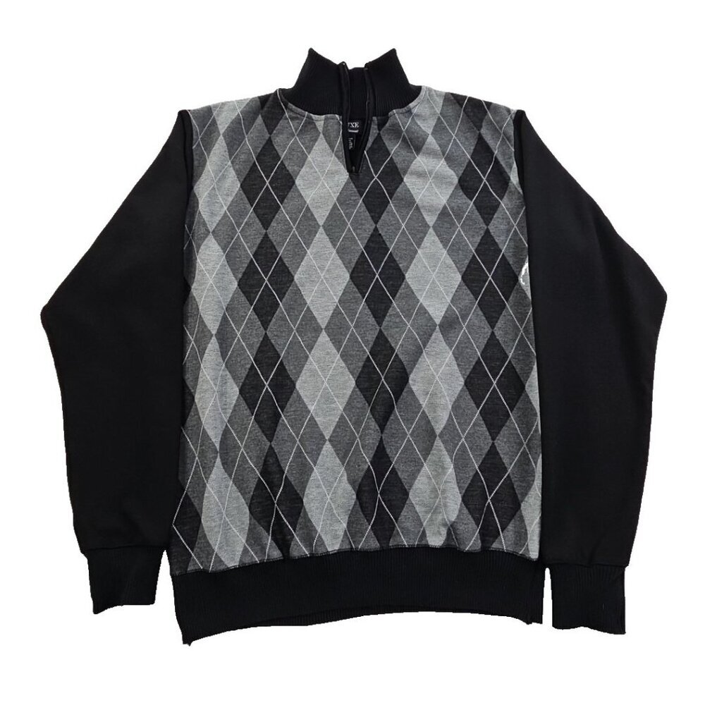 Deluxe‎ Homme 1/4 Zip Pullover Sweater Men's XL Black & Gray Harlequin Luxury